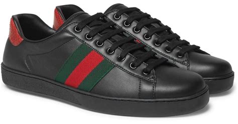 gucci black leather sneakers|Gucci sneakers for men black.